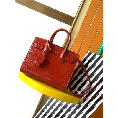 Saint Laurent Sac De Jour Nano Bag in Red Crocodile Embossed Leather