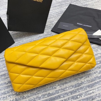 Saint Laurent Sade Puffer Envelope Clutch In Yellow Lambskin