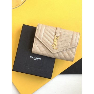 Saint Laurent Small Envelope Wallet in Beige Matelasse Leather