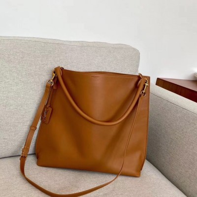 Saint Laurent Tag Hobo Bag In Brown Calfskin