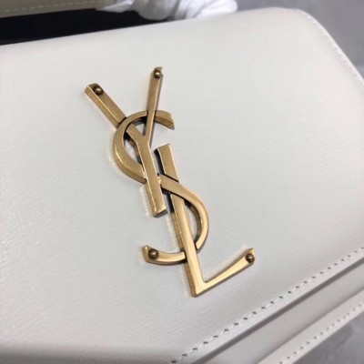 Saint Laurent WOC Sunset Chain Wallet In White Calfskin