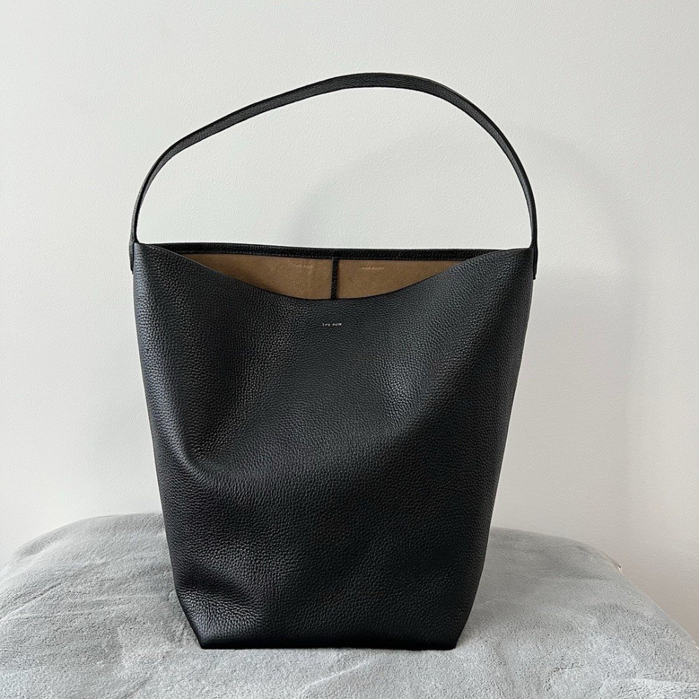 The Row Large N/S Park Tote in Black Grained Leather LDBS243719