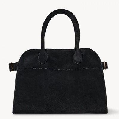 The Row Margaux 10 Top Handle Bag in Black Suede Leather LDBS243733