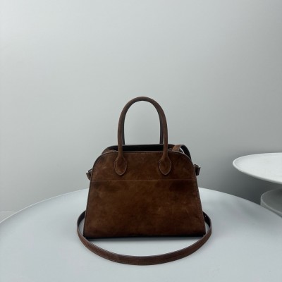 The Row Margaux 10 Top Handle Bag in Brown Suede Leather LDBS243743