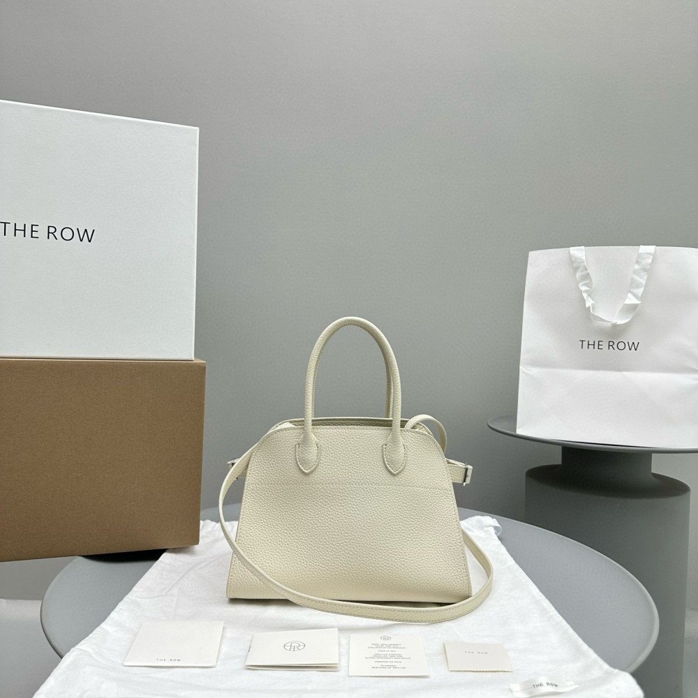 The Row Margaux 10 Top Handle Bag in White Grained Leather LDBS243772