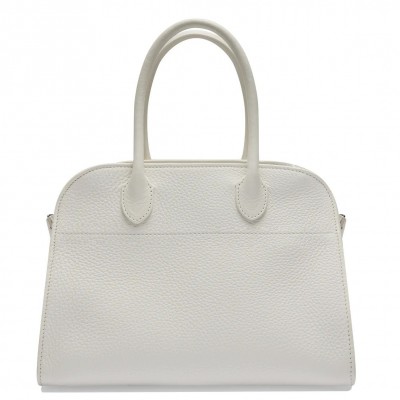 The Row Margaux 10 Top Handle Bag in White Grained Leather LDBS243772