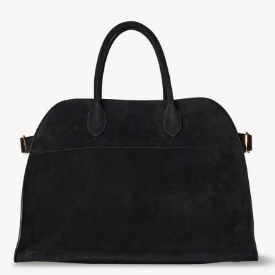 The Row Margaux 15 Top Handle Bag in Black Suede Leather LDBS243739