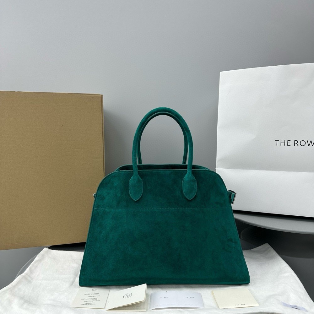 The Row Margaux 15 Top Handle Bag in Green Suede Leather LDBS243765