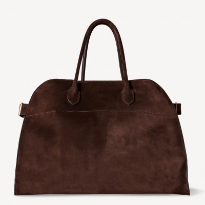 The Row Margaux 15 Top Handle Bag in Mocha Suede Leather LDBS243771