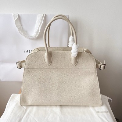 The Row Margaux 15 Top Handle Bag in White Grained Leather LDBS243738