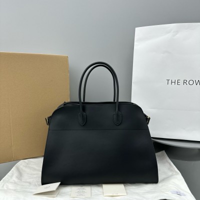 The Row Margaux 17 Top Handle Bag in Black Leather LDBS243746