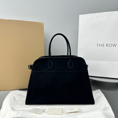 The Row Margaux 17 Top Handle Bag in Black Suede Leather LDBS243751