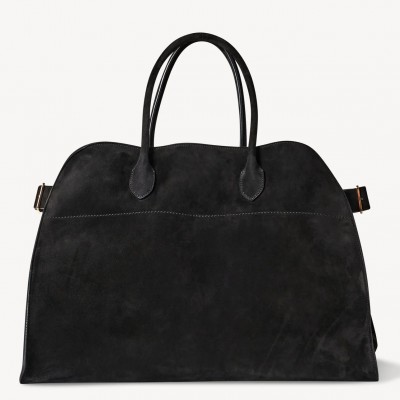 The Row Margaux 17 Top Handle Bag in Black Suede Leather LDBS243751