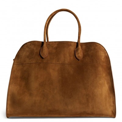 The Row Margaux 17 Top Handle Bag in Brown Suede Leather LDBS243761