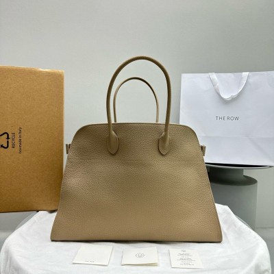 The Row Margaux 17 Top Handle Bag in Sand Grained Leather