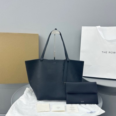 The Row Medium Park Tote in Black Grained Leather