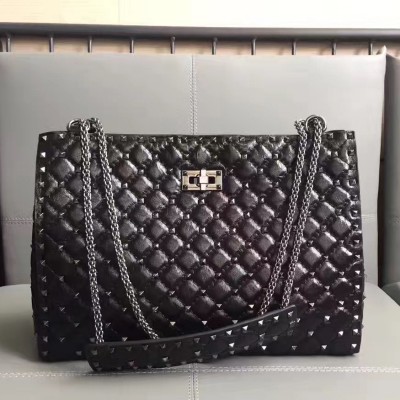 Valentino All Black Rockstud Spike Tote Bag LDBS245487