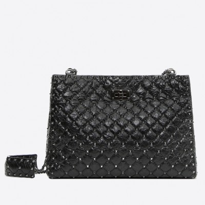 Valentino All Black Rockstud Spike Tote Bag LDBS245487