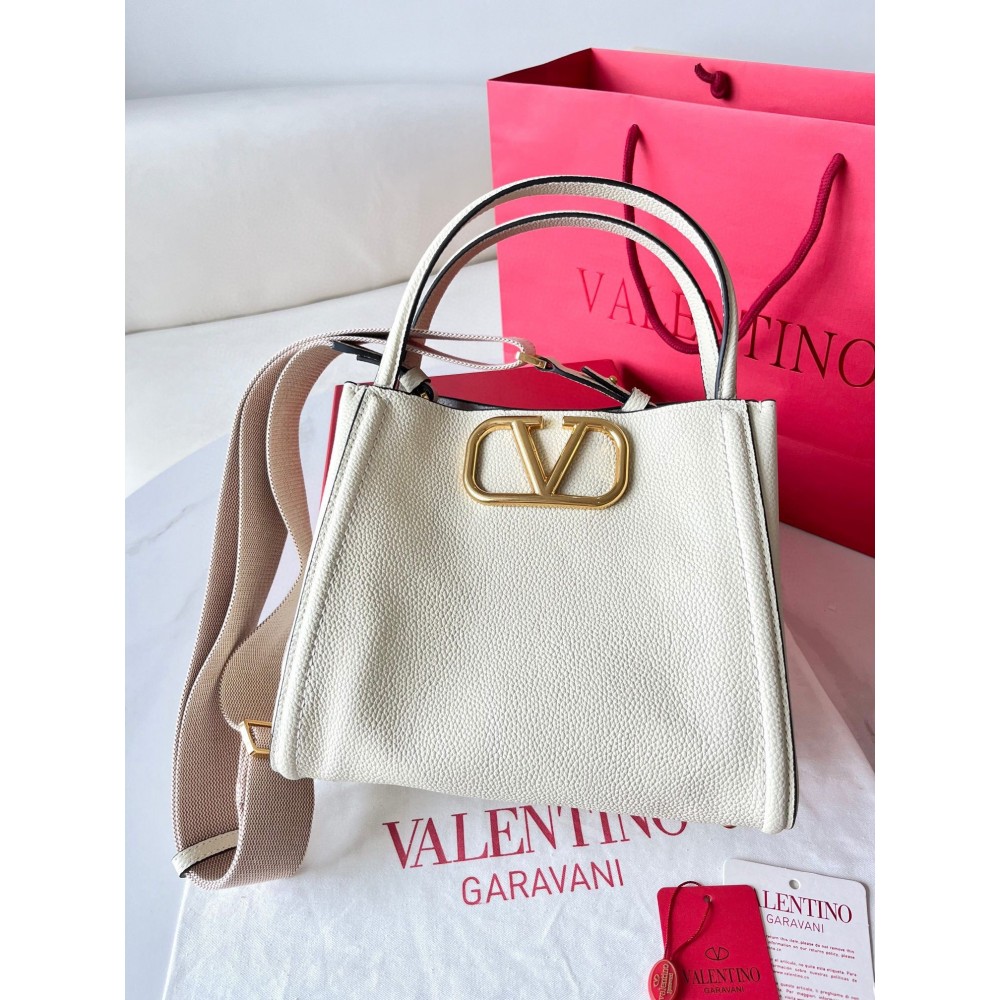 Valentino Alltime Medium Bag in White Grained Calfskin LDBS245491