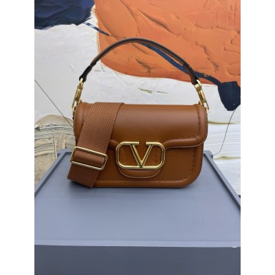 Valentino Alltime Shoulder Bag in Brown Grained Leather LDBS245494