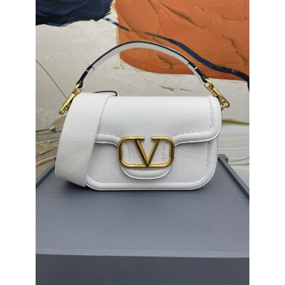 Valentino Alltime Shoulder Bag in White Grained Leather LDBS245496