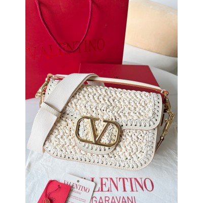 Valentino Alltime Shoulder Bag in White Raffia LDBS245497