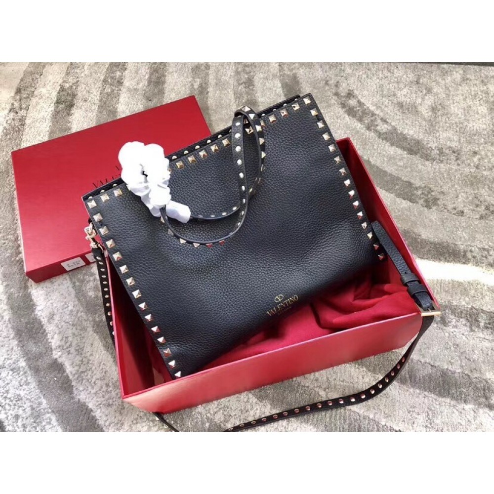 Valentino Black Medium Rockstud Top Handle Bag LDBS245502