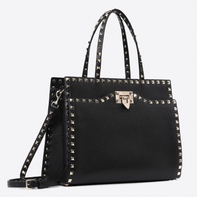 Valentino Black Medium Rockstud Top Handle Bag LDBS245502