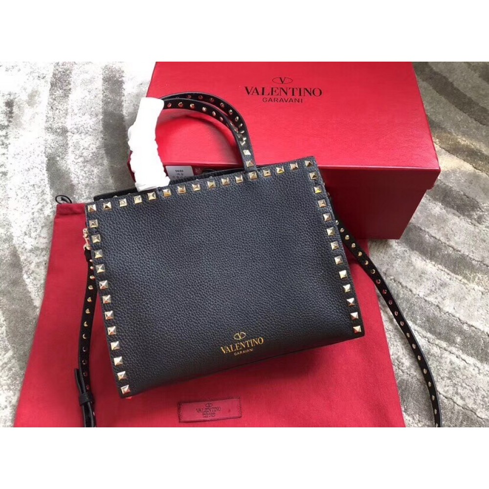 Valentino Black Small Rockstud Top Handle Bag LDBS245504