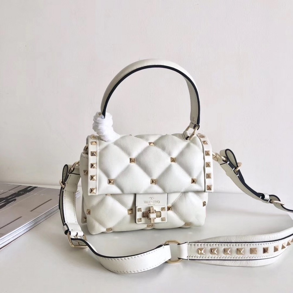 Valentino Candystud Mini Handbag In White Lambskin LDBS245507