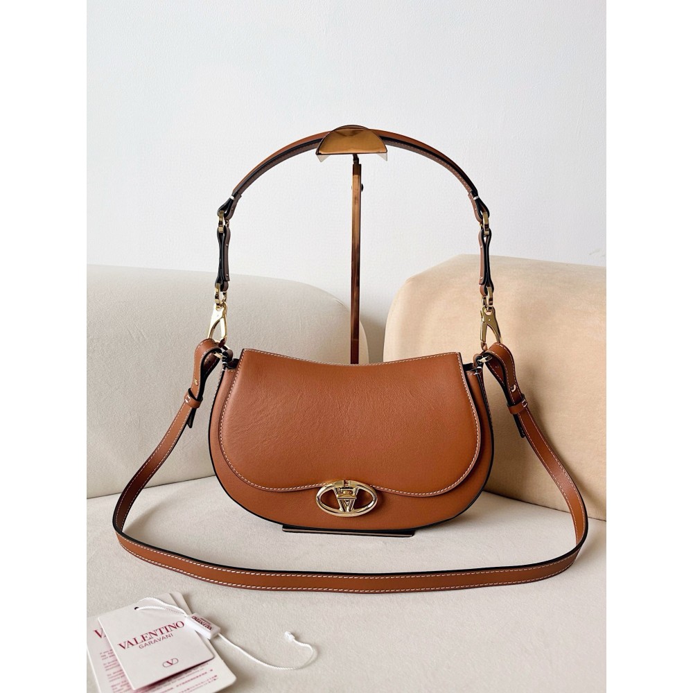 Valentino Garavani Ohval Small Shoulder Bag in Brown Calfskin LDBS245524