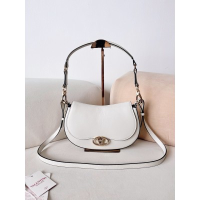 Valentino Garavani Ohval Small Shoulder Bag in White Calfskin LDBS245526