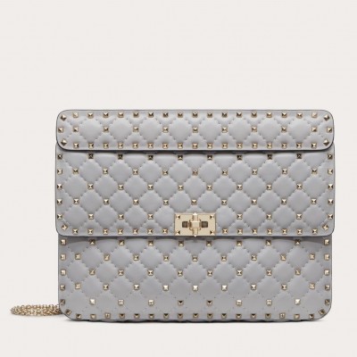 Valentino Large Rockstud Spike Bag In Pale Blue Lambskin LDBS245539