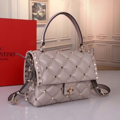 Valentino Light Grey Quilted Candystud Top Handle Bag LDBS245542