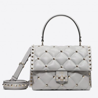 Valentino Light Grey Quilted Candystud Top Handle Bag LDBS245542