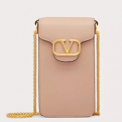 Valentino Loco Phone Case in Beige Leather with Chain LDBS245549