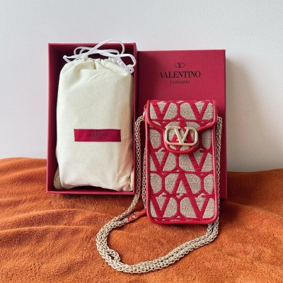 Valentino Loco Phone Case in Red Toile Iconographe with Chain LDBS245552