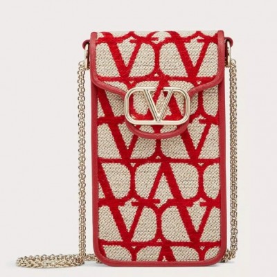 Valentino Loco Phone Case in Red Toile Iconographe with Chain LDBS245552