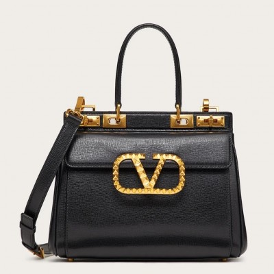 Valentino Medium Rockstud Alcove Top Handle Bag In Black Calfskin LDBS245559