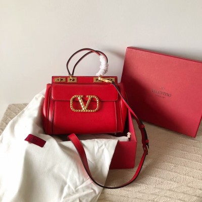 Valentino Medium Rockstud Alcove Top Handle Bag In Red Calfskin LDBS245560