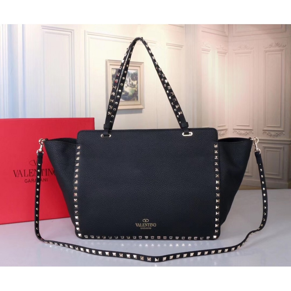 Valentino Medium Rockstud Tote In Black Grain Calfskin LDBS245564