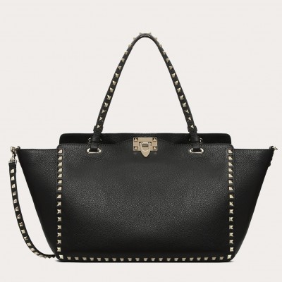 Valentino Medium Rockstud Tote In Black Grain Calfskin LDBS245564