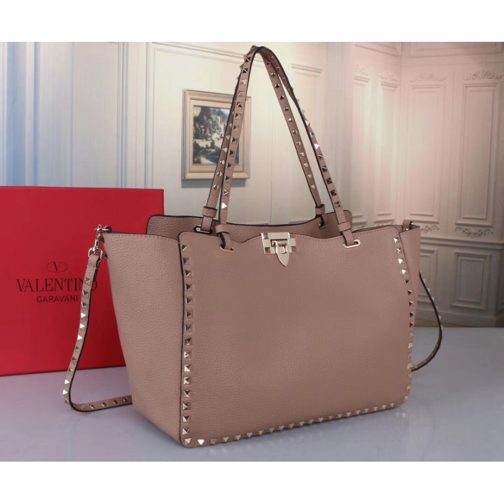 Valentino Medium Rockstud Tote In Poudre Grain Calfskin LDBS245565