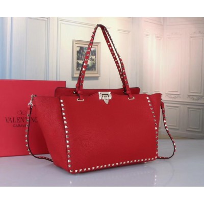 Valentino Medium Rockstud Tote In Red Grain Calfskin LDBS245566