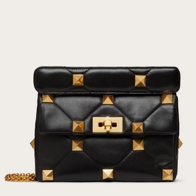 Valentino Medium Roman Stud Chain Bag In Black Nappa LDBS245567