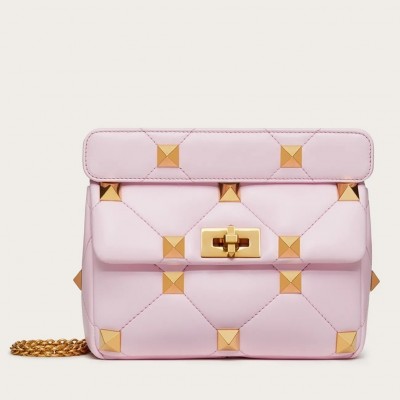 Valentino Medium Roman Stud Chain Bag In Pink Nappa LDBS245568