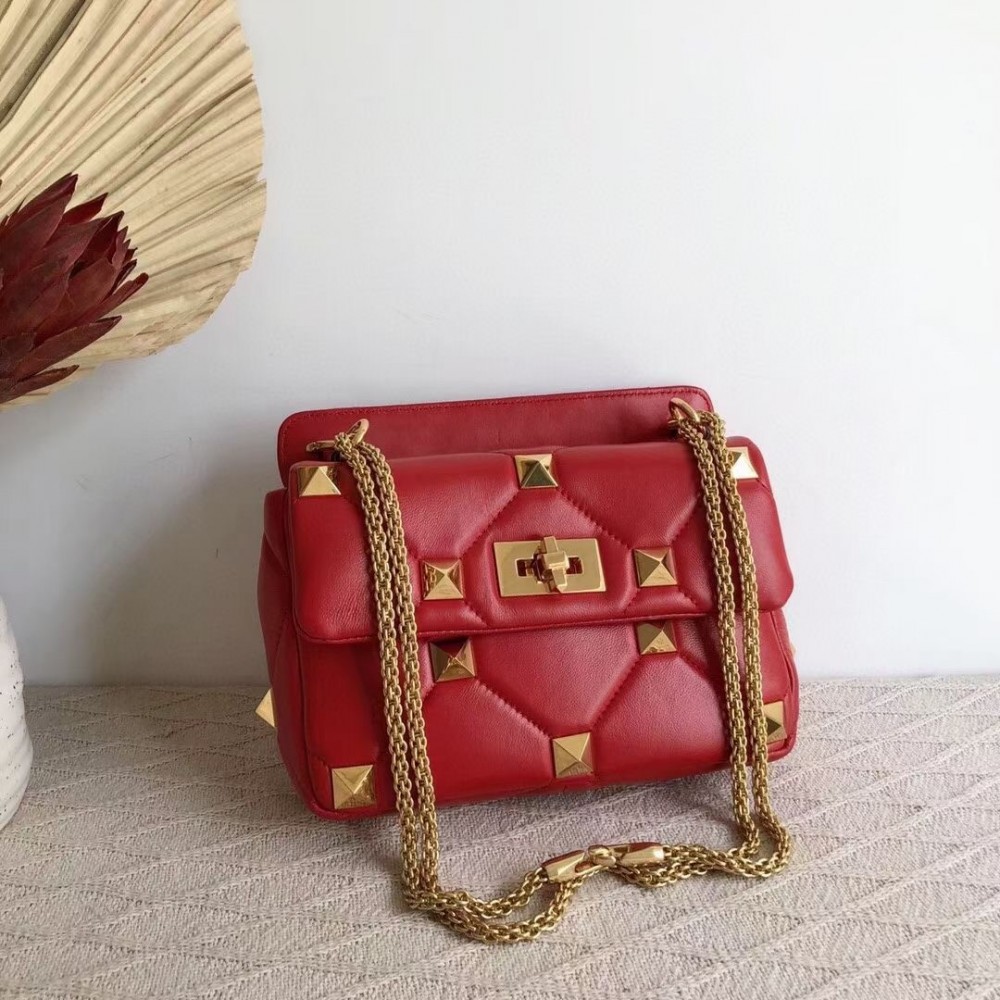 Valentino Medium Roman Stud Chain Bag In Red Nappa LDBS245569