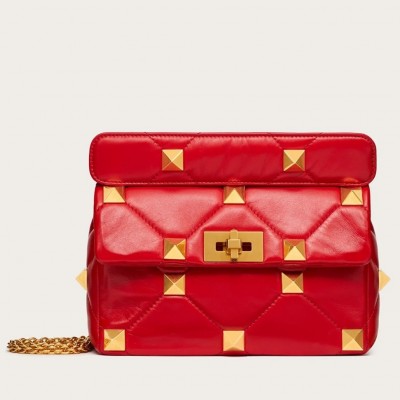 Valentino Medium Roman Stud Chain Bag In Red Nappa LDBS245569