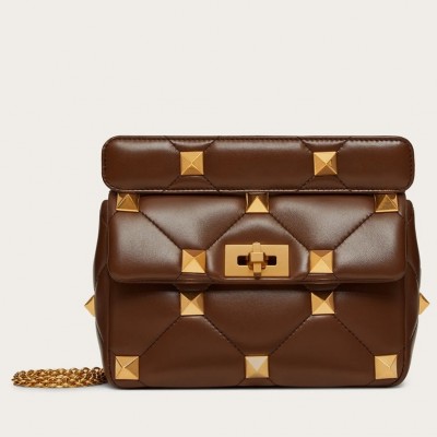 Valentino Medium Roman Stud Chain Bag In Teak Brown Nappa LDBS245570