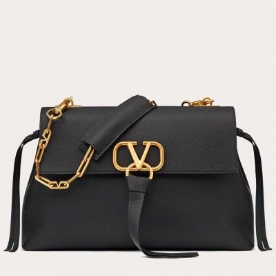 Valentino Medium VRing Chain Bag In Black Grainy Calfskin LDBS245575